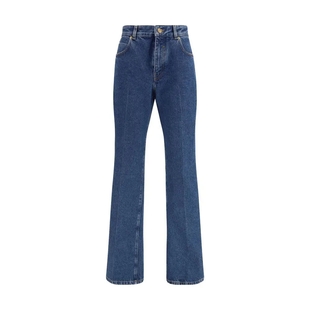 Balmain blue cotton straight-leg jeans i høj talje med medium blå vask