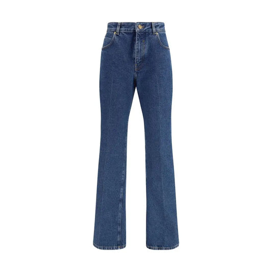 Balmain blue cotton straight-leg jeans i høj talje med medium blå vask