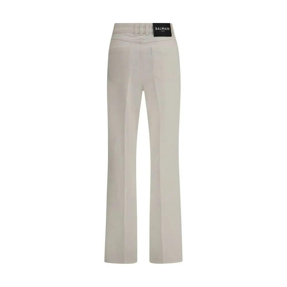 Balmain hvide bomulds straight-leg jeans med beige høj talje
