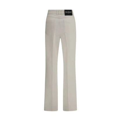 Balmain hvide bomulds straight-leg jeans med beige høj talje