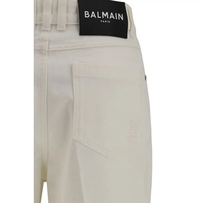 Balmain hvide bomulds straight-leg jeans, 100% originale brands fra outlet mærkevarer