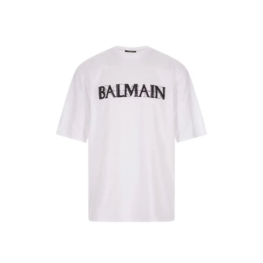 Balmain white cotton oversized t-shirt with bold black logo