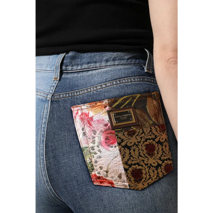 Dolce & Gabbana multicolor patchwork high waist jeans bagside med blomsterdesign