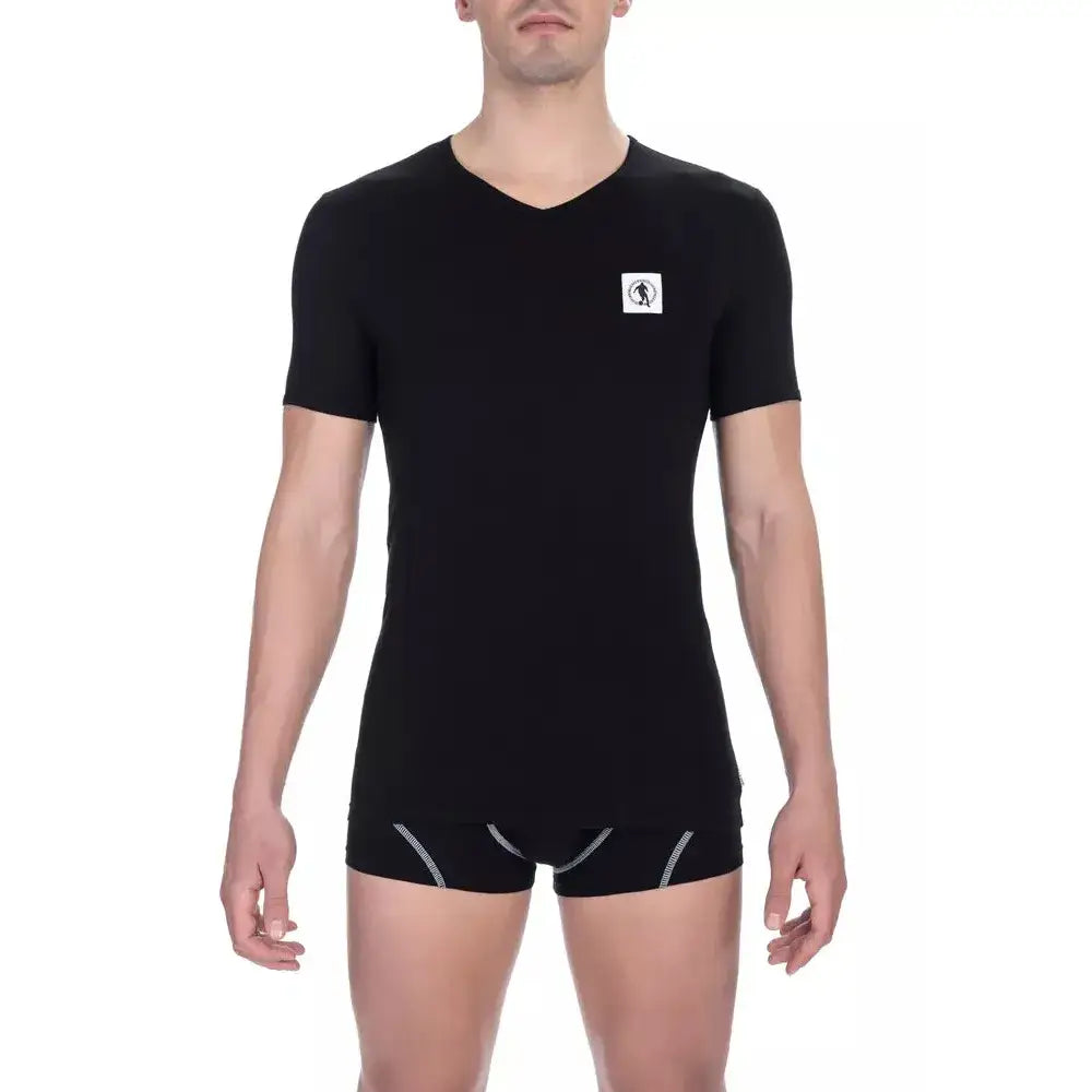 Bikkembergs Black Cotton Men's V-Neck T-Shirt