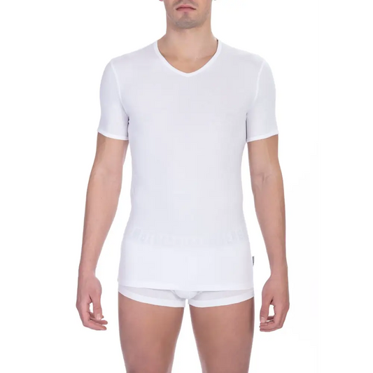 Bikkembergs White Cotton Men's V-Neck T-Shirt