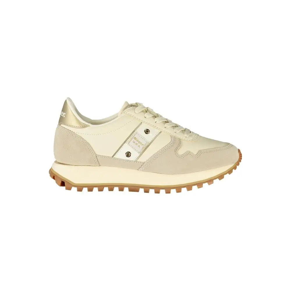 Blauer beige leather women sneaker i cremedegrå suede med guldaccents
