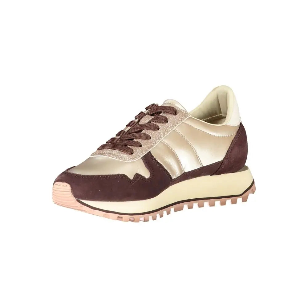 Blauer beige leather sneakers med guld og brun suede