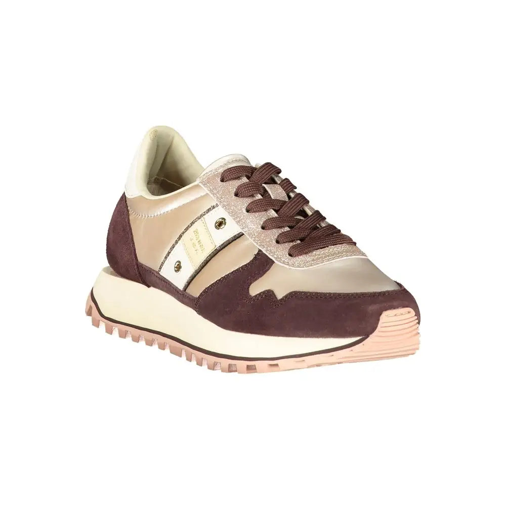 Blauer beige leather kvinders sneakers i brun og beige suede med chunky sål
