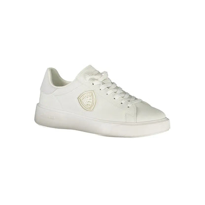 Hvid læder low-top sneaker med Blauer Bianco Poliestere guld logo