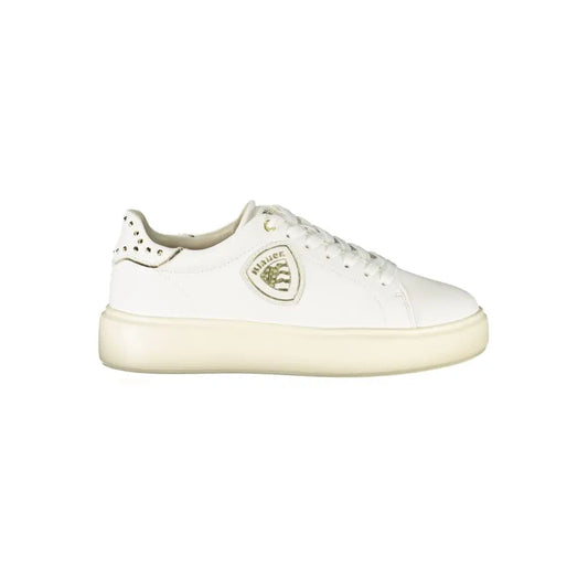 Blauer bianco poliuretano women sneaker in white leather with gold heel studs