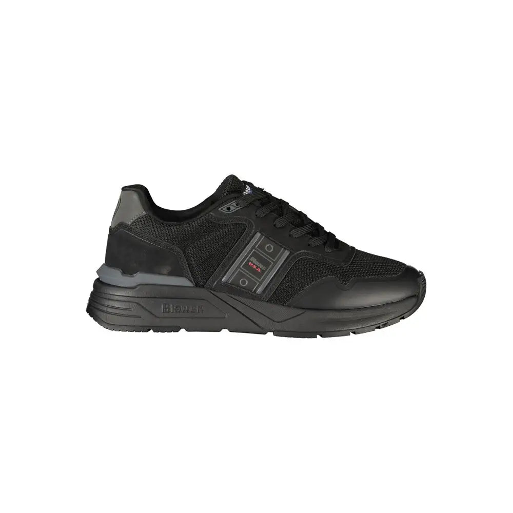 Blauer black polyester sneakers med mesh og geometrisk panel