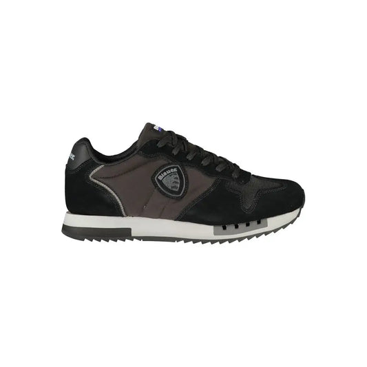 Blauer black polyurethane sneakers med hvid midsole og tekstureret gummisål