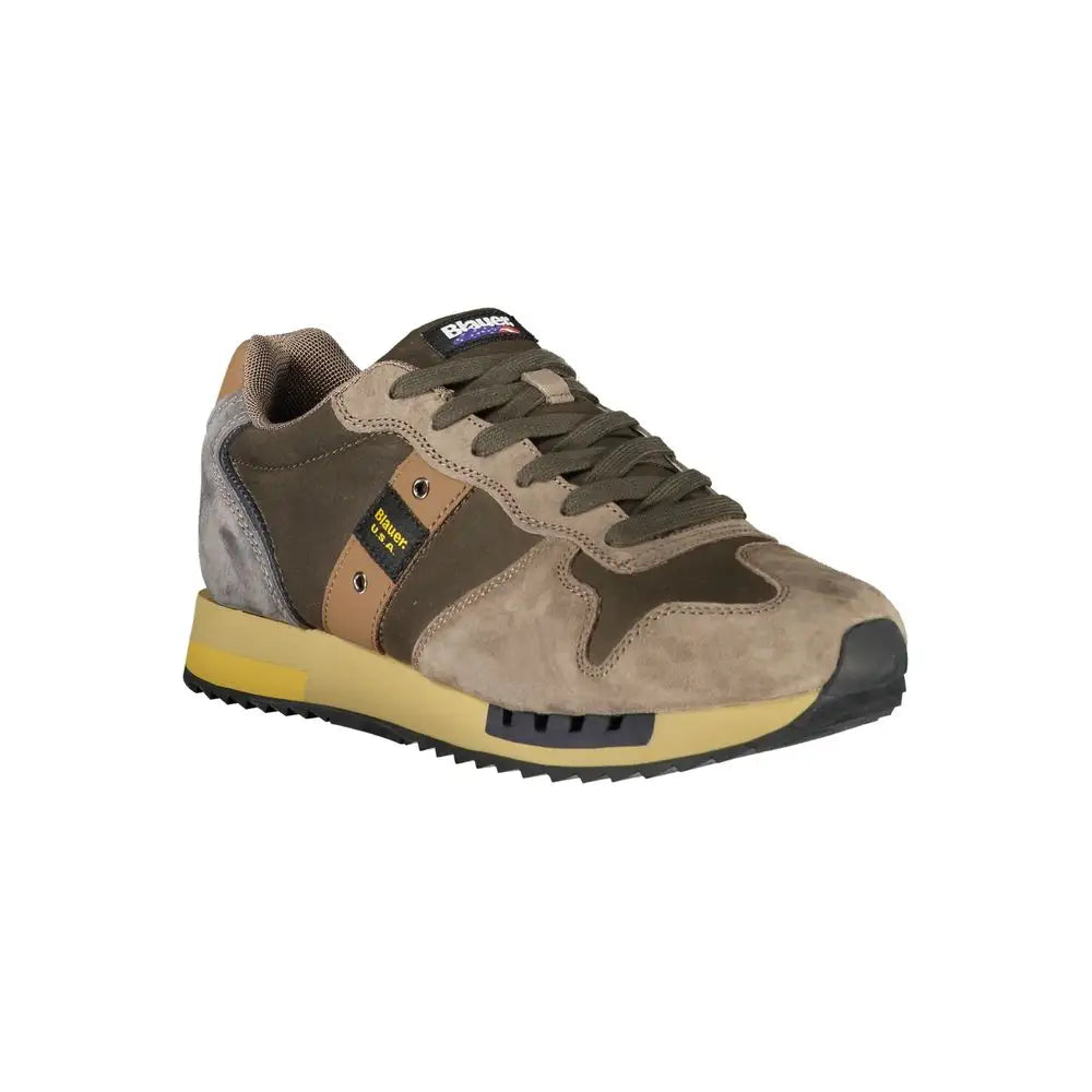 Blauer Green leather men sneaker in brown suede and canvas