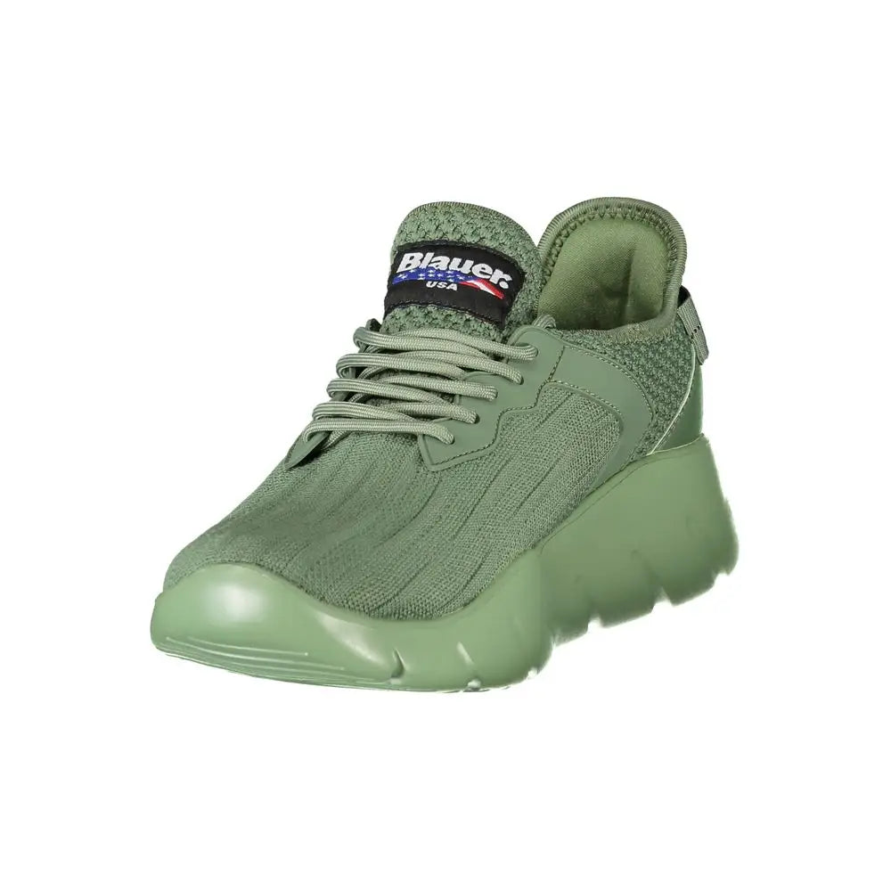 Blauer green polyester mænds sneakers i olivengrøn strik med chunky gummisål
