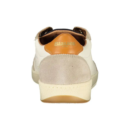 Blauer white leather sneaker in white and beige suede with gold brand name
