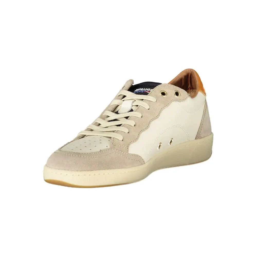 Blauer white leather herresneaker i beige og hvid suede med tan hælflap
