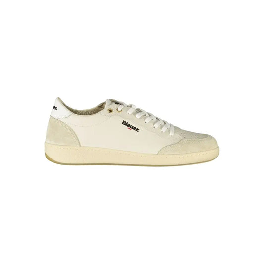 Blauer white leather sneakers i cremfarvet med suede og læder