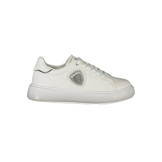 Blauer white leather sneakers with silver rhinestone shield logo