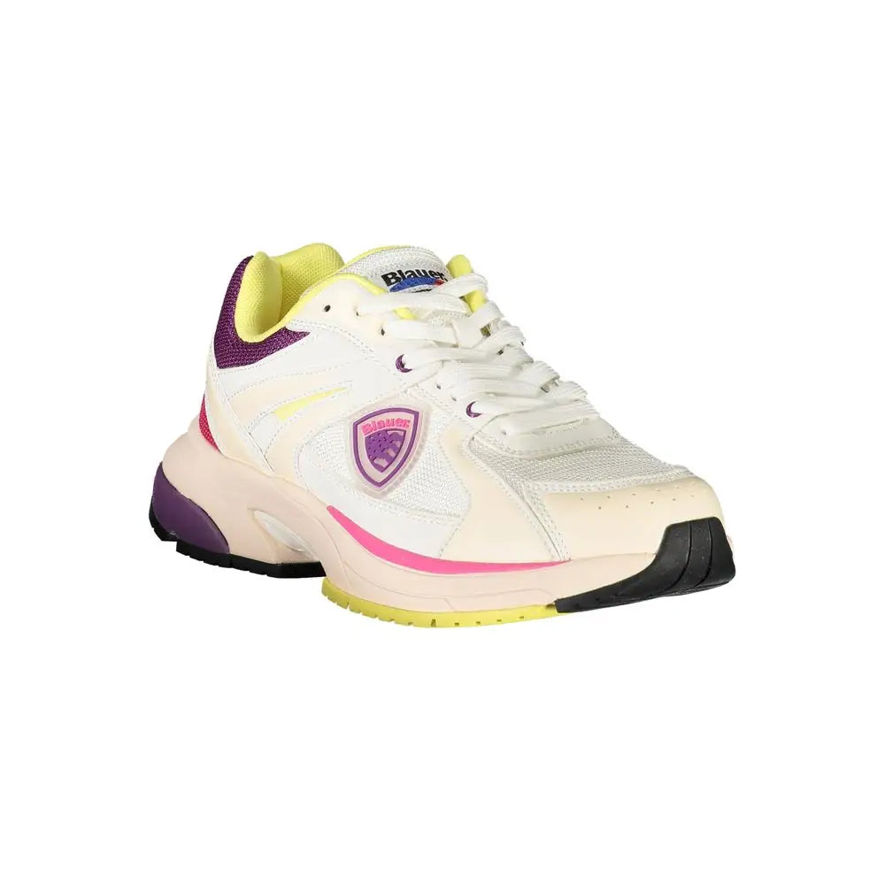 Blauer white polyester women sneakers in white and purple with neon yellow accents
