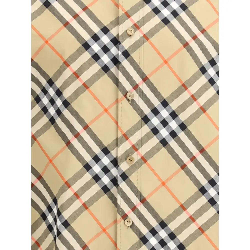 Burberry Archive Check skjorte i beige, sort, hvid og orange tern med cremede knapper