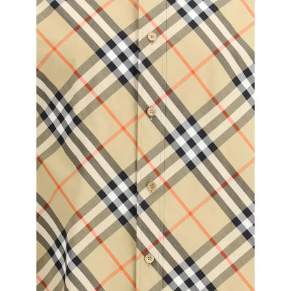 Burberry Archive Check skjorte i beige, sort, hvid og orange tern med cremede knapper