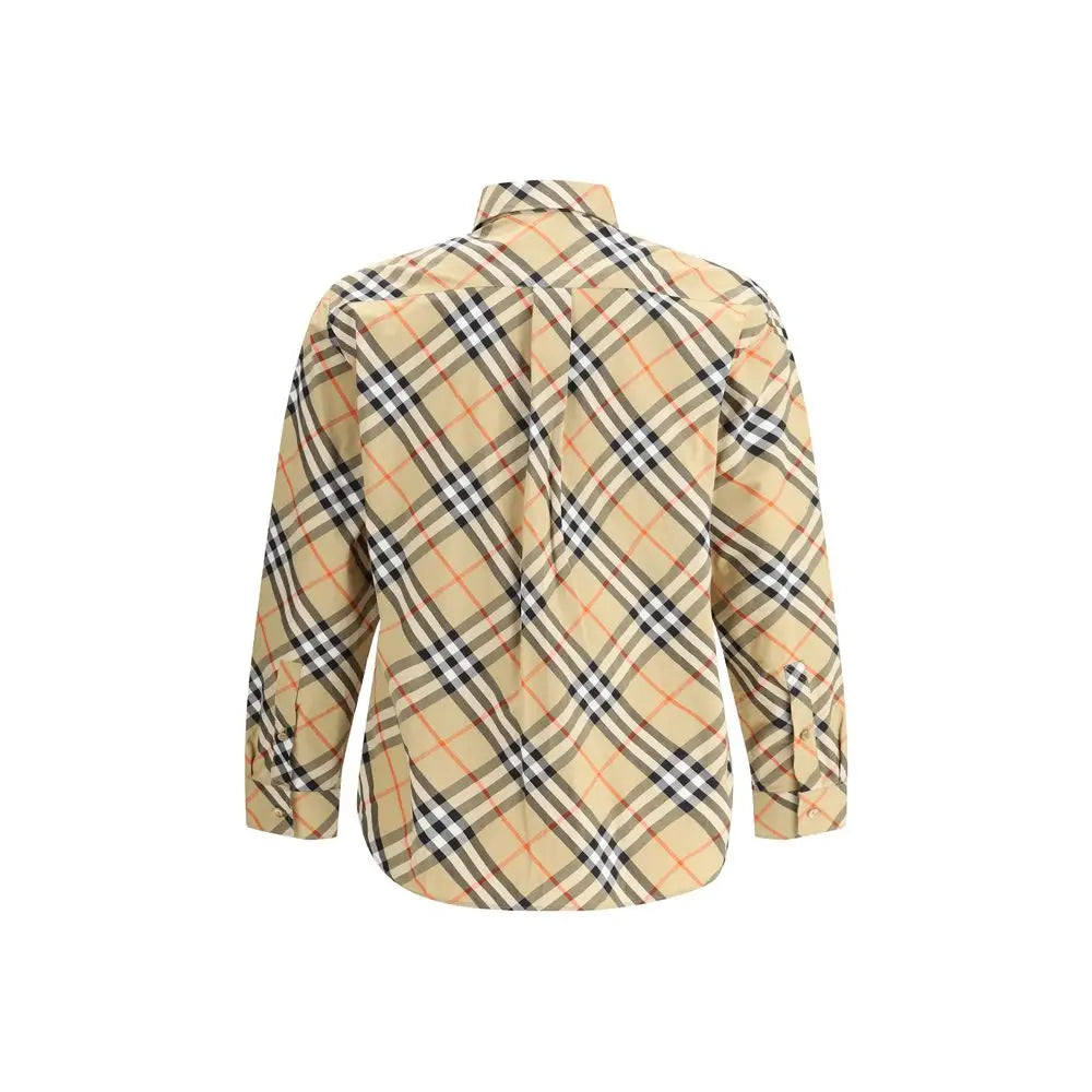 Burberry Archive Check langærmet skjorte i beige, sort og orange plaid med klassisk krave
