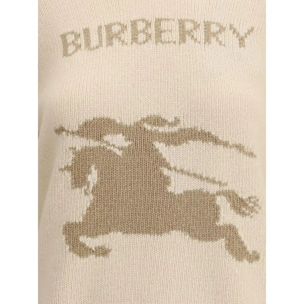 Beige cashmere sweater med Burberry ridder-logo i broderi