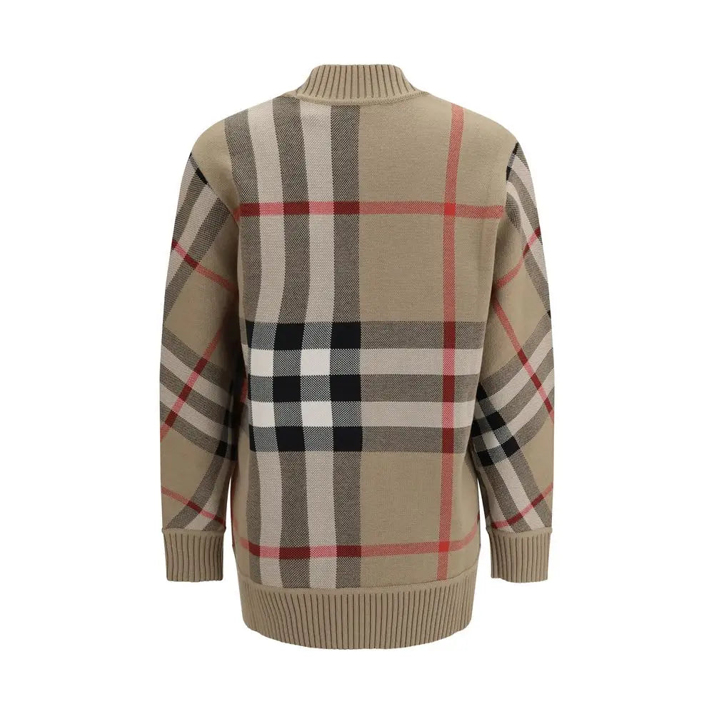 Burberry beige polyester cardigan med ikonisk check-mønster