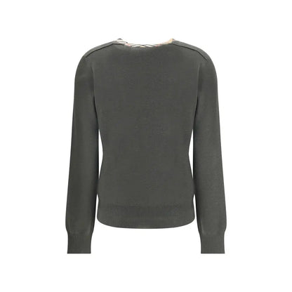Burberry bicolor cotton sweatshirt i mørkeolivengrøn med tekstur og ternet hals