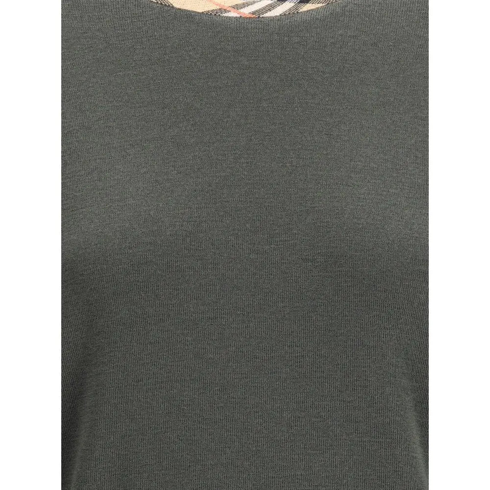 Mørkegrå Burberry bicolor bomuldssweater med ternet krave