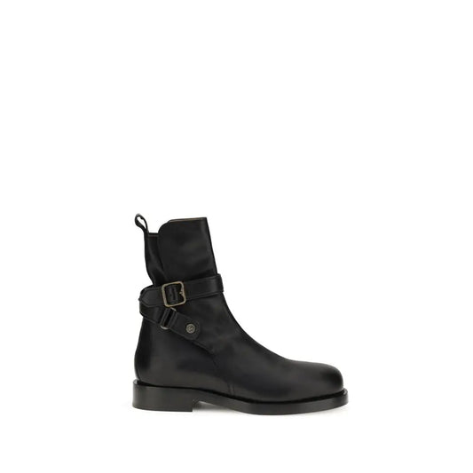 Burberry black calf leather Bos Taurus ankle boots med spænde og trækflik