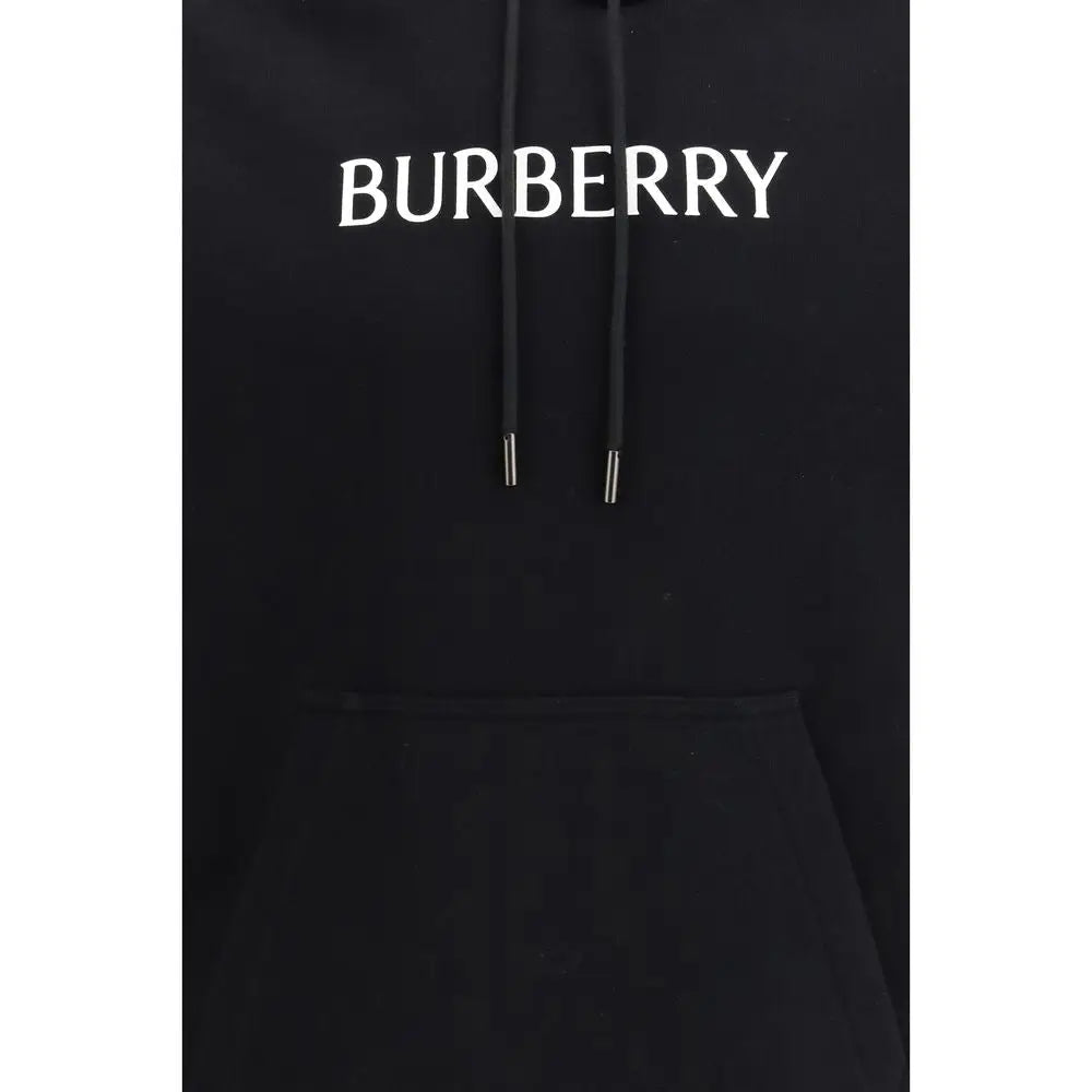 Burberry sort bomuldssweatshirt med hvid logo og sølvspidse snører