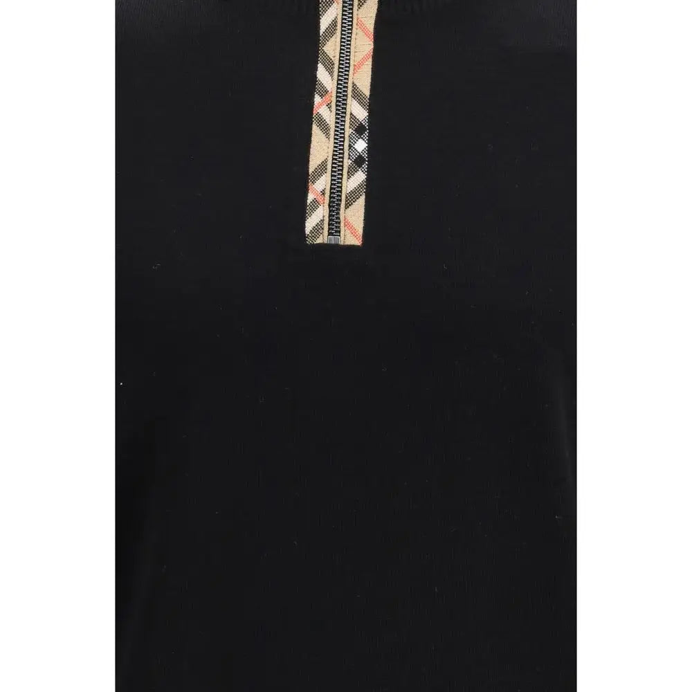 Burberrys sorte uldsweatshirt i sort uld med lynlås og ternet trækflik