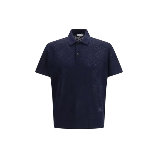Burberry blue wool polo shirt i mørkegrå med tekstur og sorte knapper