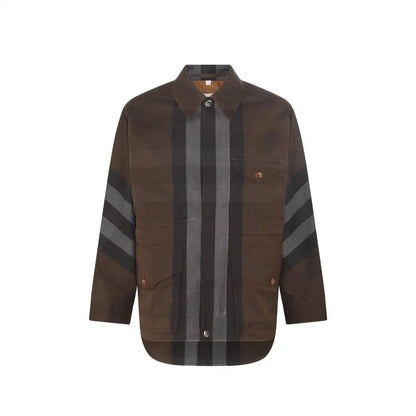 Burberry brun bomulds parka med brune og sorte striber, 100% originale brands