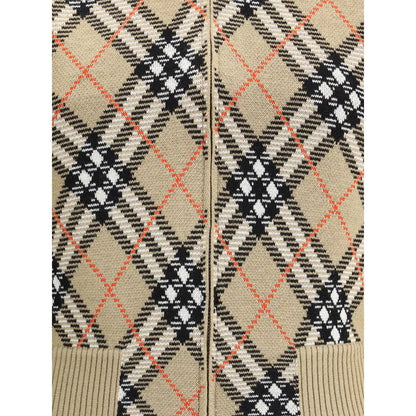 Burberry Check Cardigan i beige, sort, hvid og orange argyle mønster med ribkant