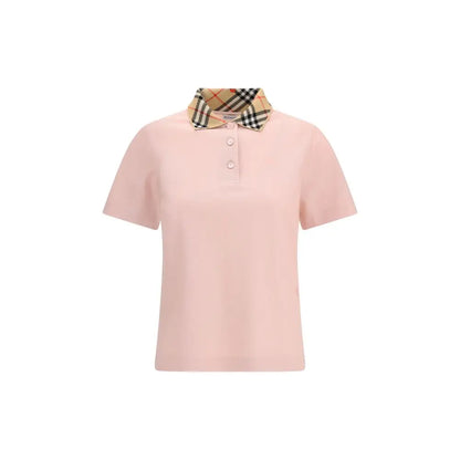 Burberry multicolor cotton polo skjorte med pink farve og beige, sort, rød ternet krave