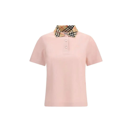 Burberry multicolor cotton polo skjorte med pink farve og beige, sort, rød ternet krave