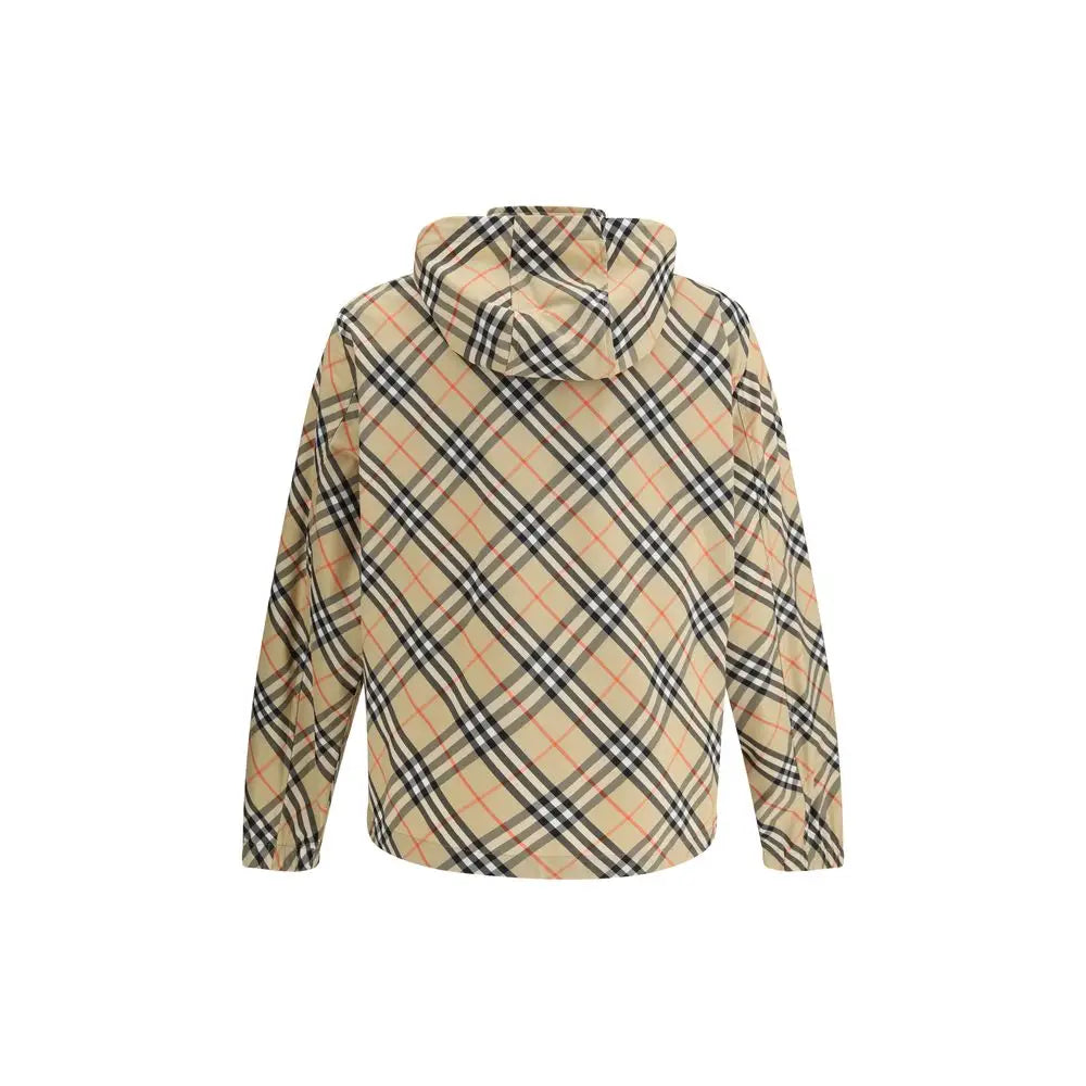 Burberry multicolor polyester shell jacket i beige check med røde sorte linjer