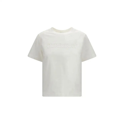 Burberry white cotton sportswear: cream t-shirt med subtilt logo