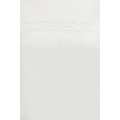 Hvid Burberry-logo præget på minimalistisk overflade i Burberry hvid bomuldssportstøj