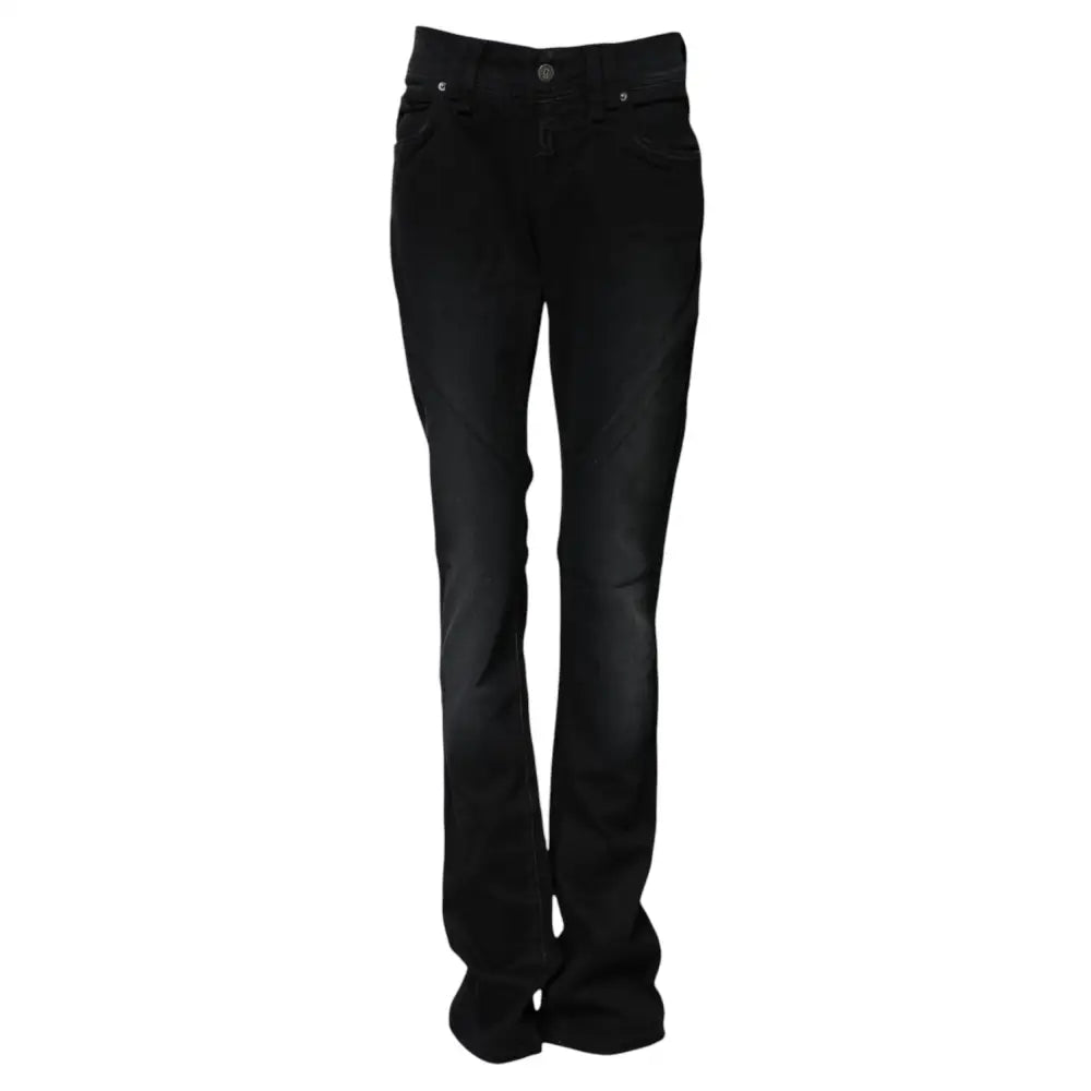 John Galliano black cotton mid waist tapered denim jeans med lige ben og fade på lårene