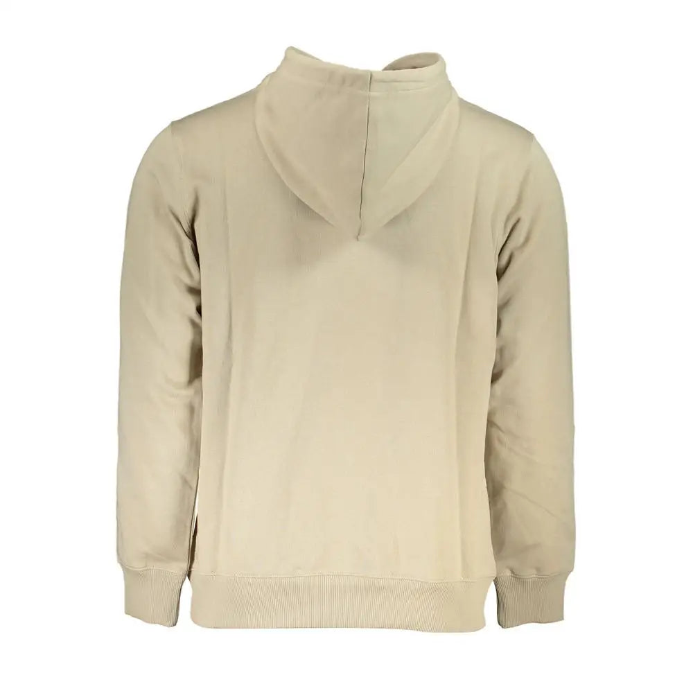 Calvin Klein beige hooded bomuldssweatshirt med ribkantede manchetter og søm