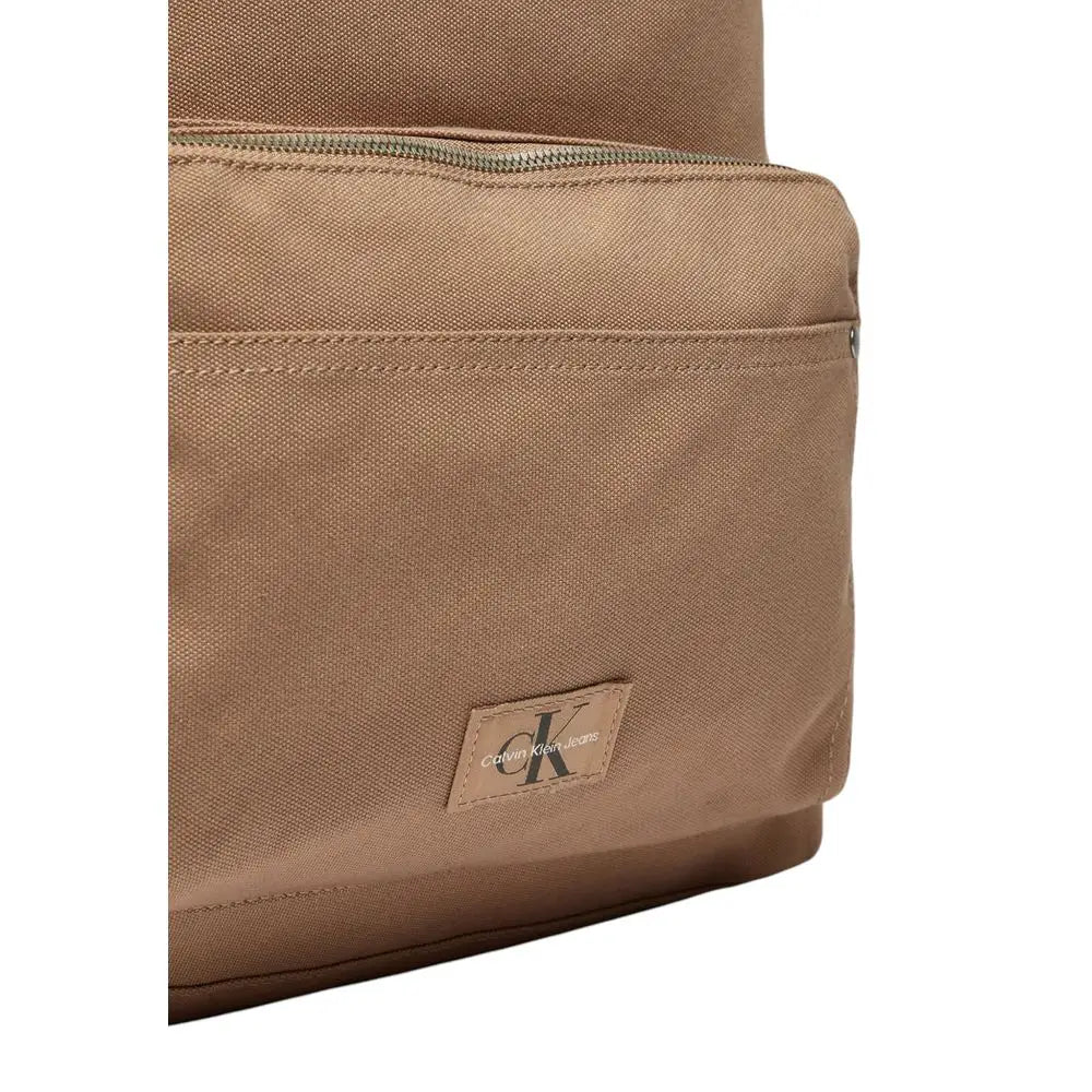 Calvin klein beige recycled polyester backpack med tan canvas væv