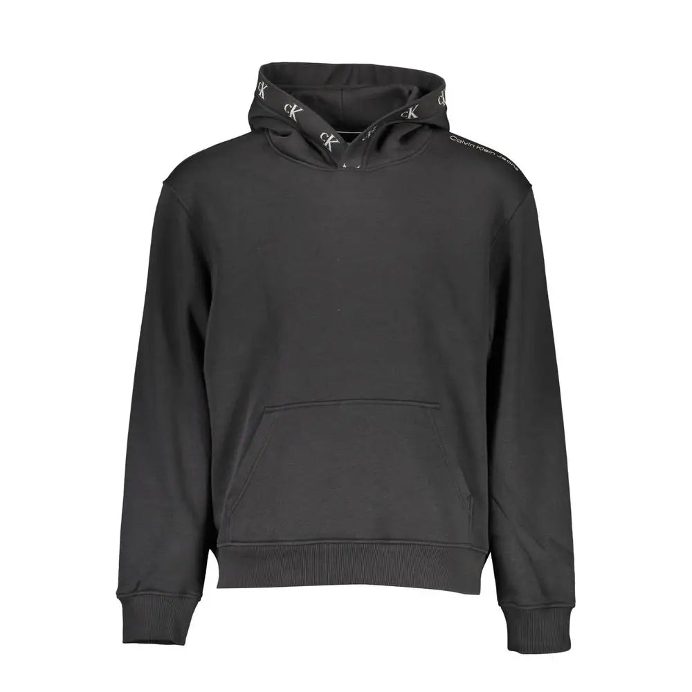 Calvin Klein black cotton hoodie med hvid CK-logo på hætte og ærme