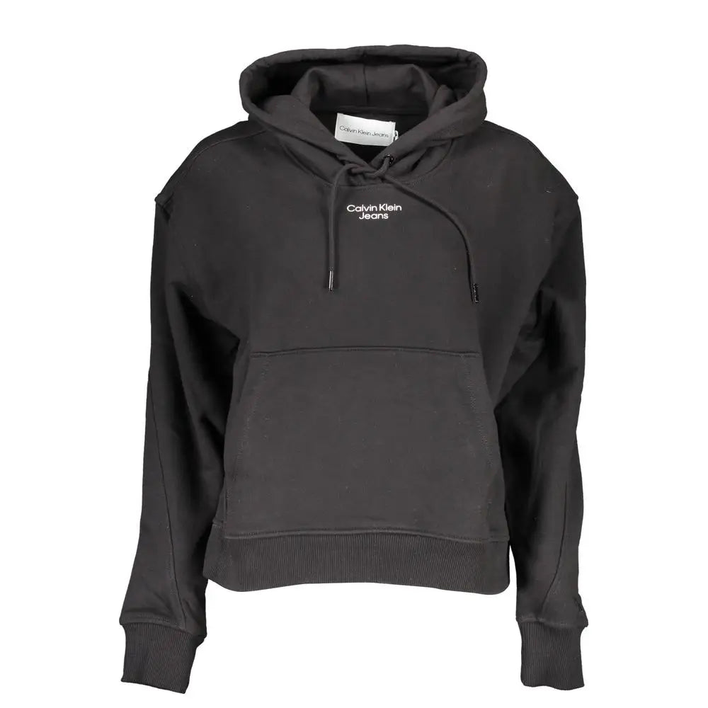 Calvin Klein black cotton hoodie med forlomme og hvid logo