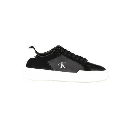 Calvin Klein black leather mænds sneakers med glans læder tå og suede paneler