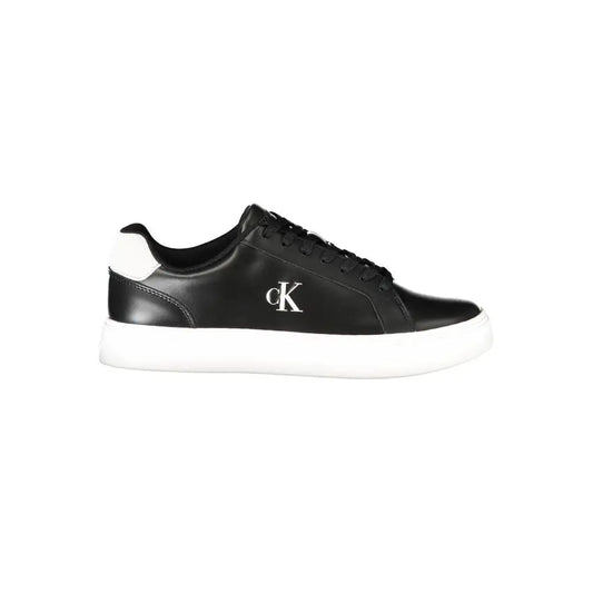 Calvin Klein black leather mænds sneakers med hvid gummisål og logo