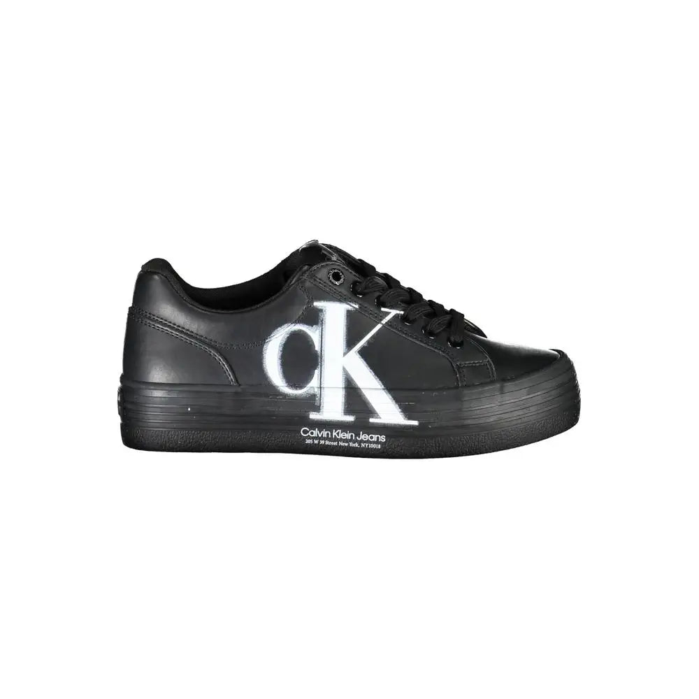 Calvin Klein black leather sneakers med hvidt CK-logo