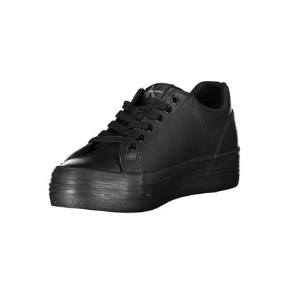 Calvin Klein black leather platform sneaker med mat finish og gummisål